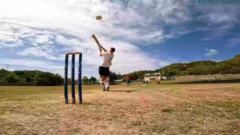 A batsman hitting a shot.